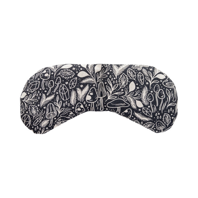 Alternating images of crystals, mushrooms, and plants printed on a weighted eye mask