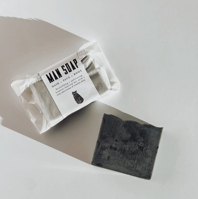 Product image of the Man Soap. Charcoal based bar soap