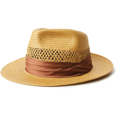 Product image of the Goodman Straw Fedora in the color copper. Made of straw with a brown satin band. 